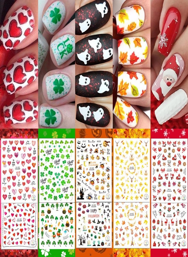 winthrop 30 Sheets Fall All Holiday Nail Stickers, Autumn Halloween Christmas Thanksgiving Valentine's St. Patrick's Day Nail Art Decals Mixed All Season Set, Self-Adhesive Year-Round Manicure Decorations - Image 1